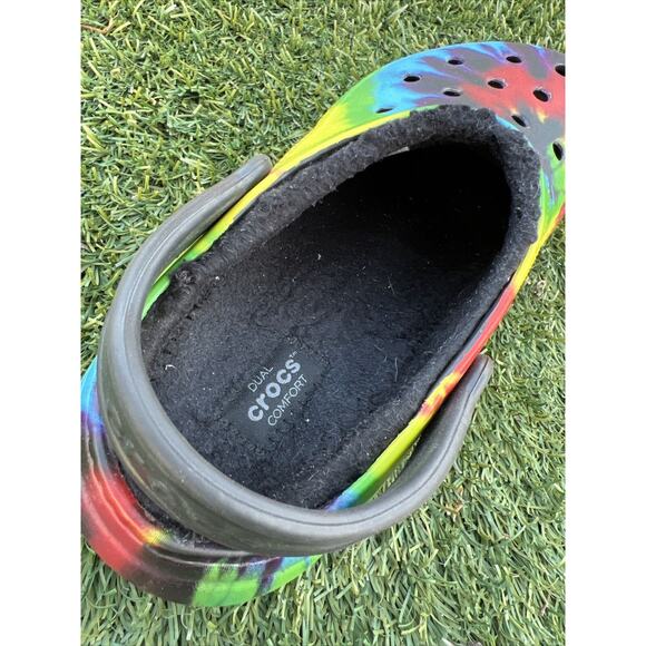 CROCS Classic Fur Lined Clog US W7 Mens 5 Tie Dye Shearling Mule Slipper Shoes - Picture 10 of 12